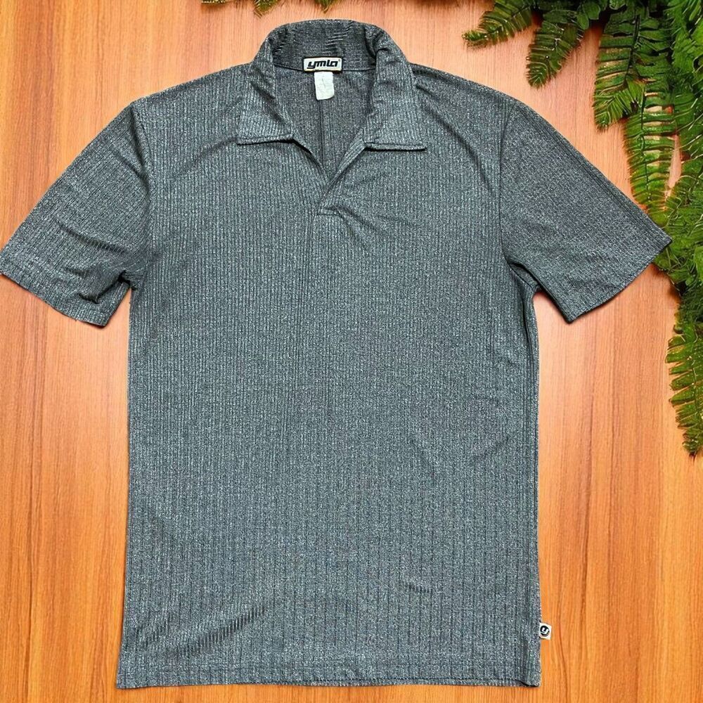 YMLA Vintage Y2K Rave Party Silver Buttonless Polo Shirt Men's Size Medium